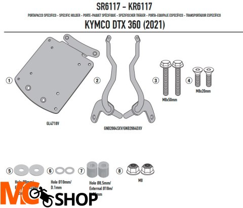 GIVI STELAŻ KUFRA CENTRALNEGO KYMCO DTX 360 21 > 2