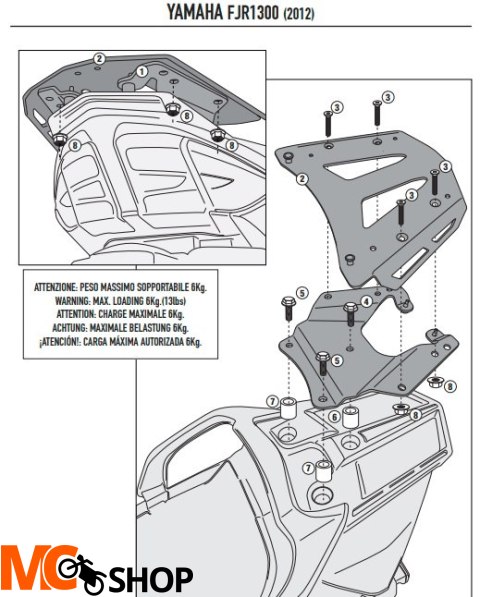 GIVI STELAŻ KUFRA CENTRALNEGO PŁYTA MONOKEY YAMAHA GIVI STELAŻ KUFRA CENTRALNEGO PŁYTA MONOKEY YAMAHA