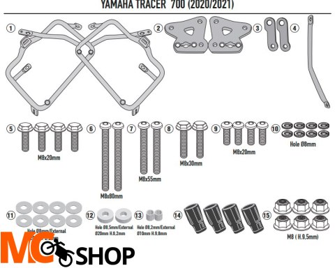 GIVI STELAŻ KUFRÓW BOCZNYCH YAMAHA TRACER 700 (20 GIVI STELAŻ KUFRÓW BOCZNYCH YAMAHA TRACER 700 (20