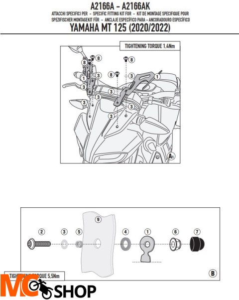 GIVI 2023 MOCOWANIE SZYBY 2166A YAMAHA MT 125 (20 GIVI 2023 MOCOWANIE SZYBY 2166A YAMAHA MT 125 (20