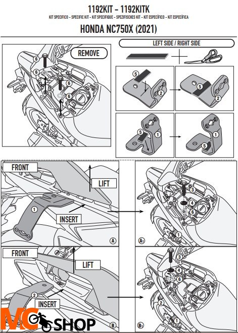 GIVI KIT MONTAŻOWY POL1192 / PLX1192 BEZ STELAŻA