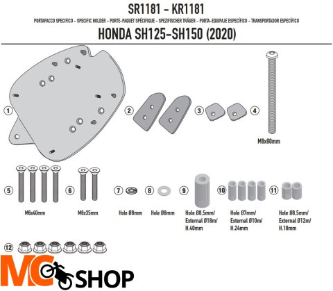 GIVI STELAŻ KUFRA Z PŁYTĄ MONOLOCK - SH 125-150 20