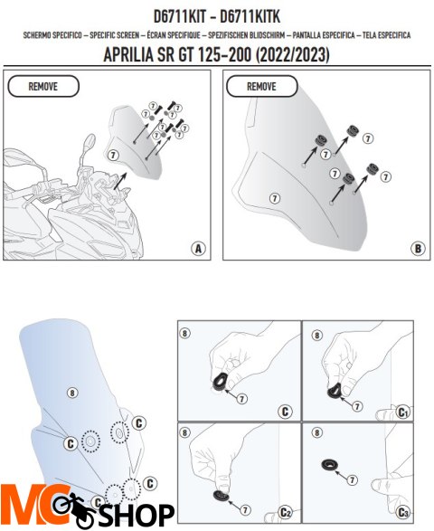 GIVI MOCOWANIE SZYBY 6711DT GID6711KIT GIVI MOCOWANIE SZYBY 6711DT GID6711KIT