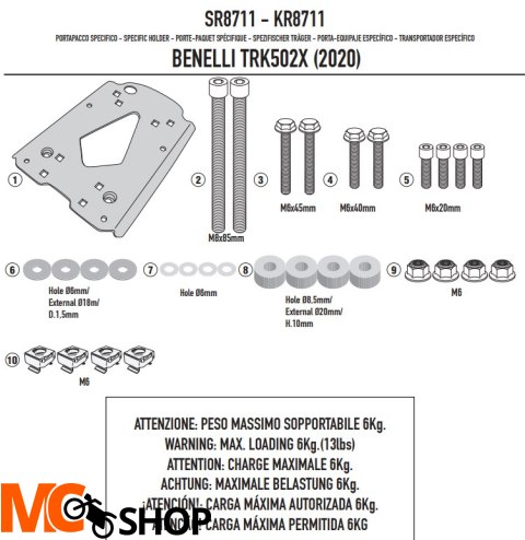 GIVI STELAŻ KUFRA CENTRALNEGO MONOLOCK BENELLI TRK