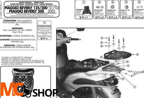 GIVI STELAŻ KUFRA CENTRALNEGO MONOLOCK - PIAGGIO