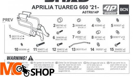 SHAD STELAŻ KUFRA BOCZNEGO 4P TERRA DO APRILIA TUA