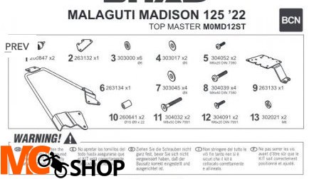 SHAD STELAŻ KUFRA TYŁ DO MALAGUTTI MADISON 125