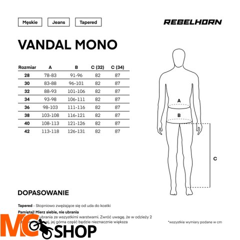 REBELHORN SPODNIE JEANS VANDAL MONOLAYER WASHED BL REBELHORN SPODNIE JEANS VANDAL MONOLAYER WASHED BL