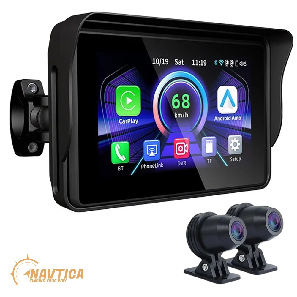 Ekran nawigacyjny z kamerami i GPS NAVTICA APEX CAM 5' do motocykla Android Auto / Apple CarPlay